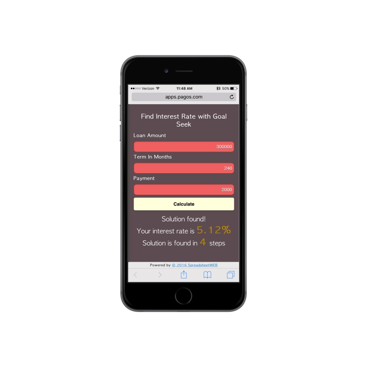 Interest Rate Calculator Using Goal Seek Mobile Enabled