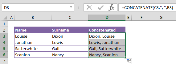 Transforming Data with CONCATENATE function in Excel