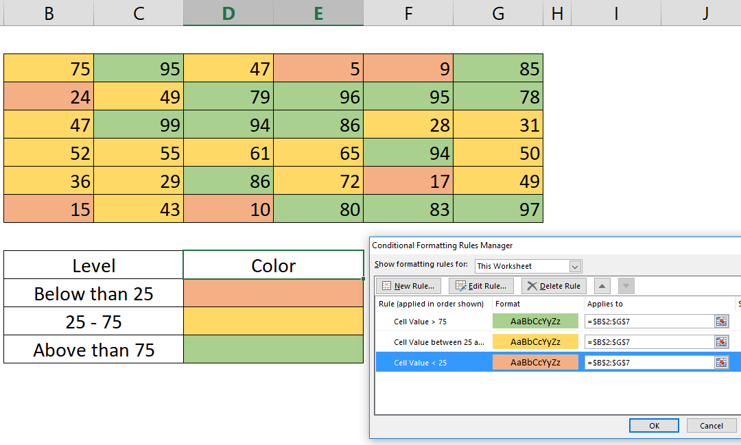 How to highlight cells by values
