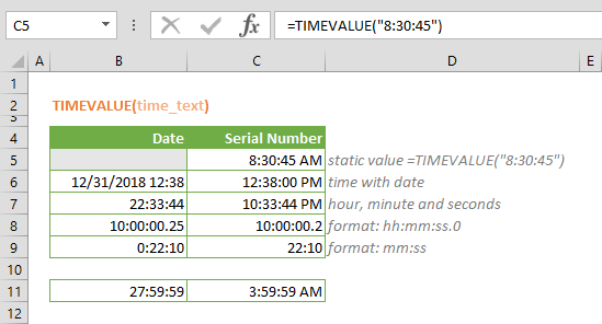 Excel TIMEVALUE Function