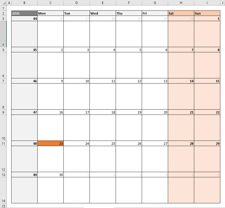 How to create a calendar in Excel