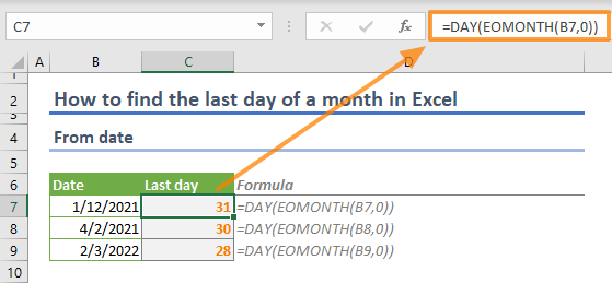 How to find the last day of a month in Excel 01