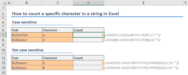 How to count a specific character in a string in Excel