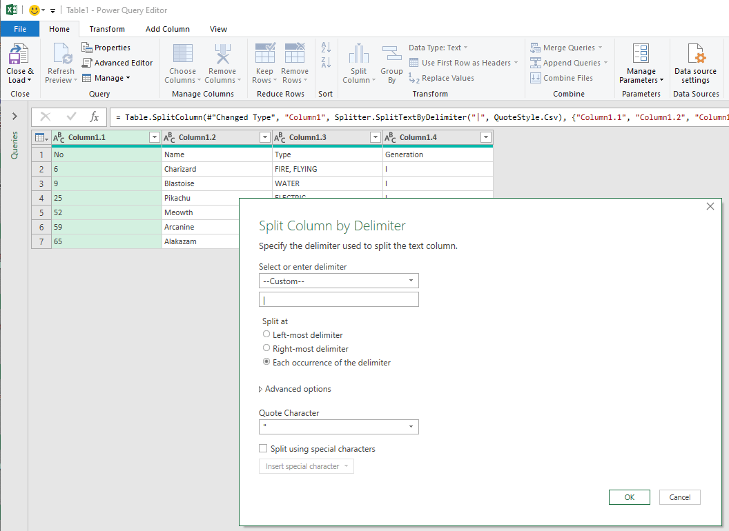 How to split text with Power Query in Excel