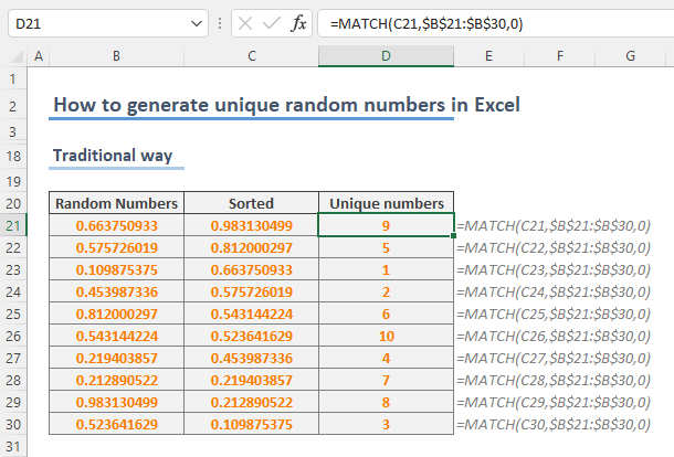 How to generate unique random numbers in Excel 04 - Traditional