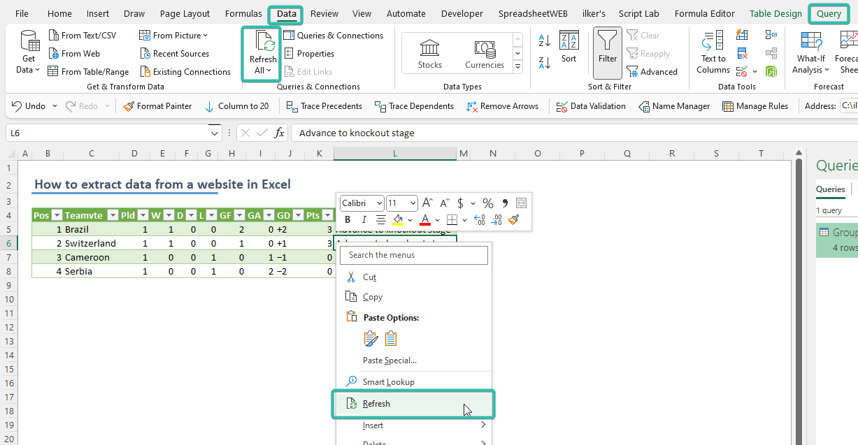 How to extract data from a website in Excel 07